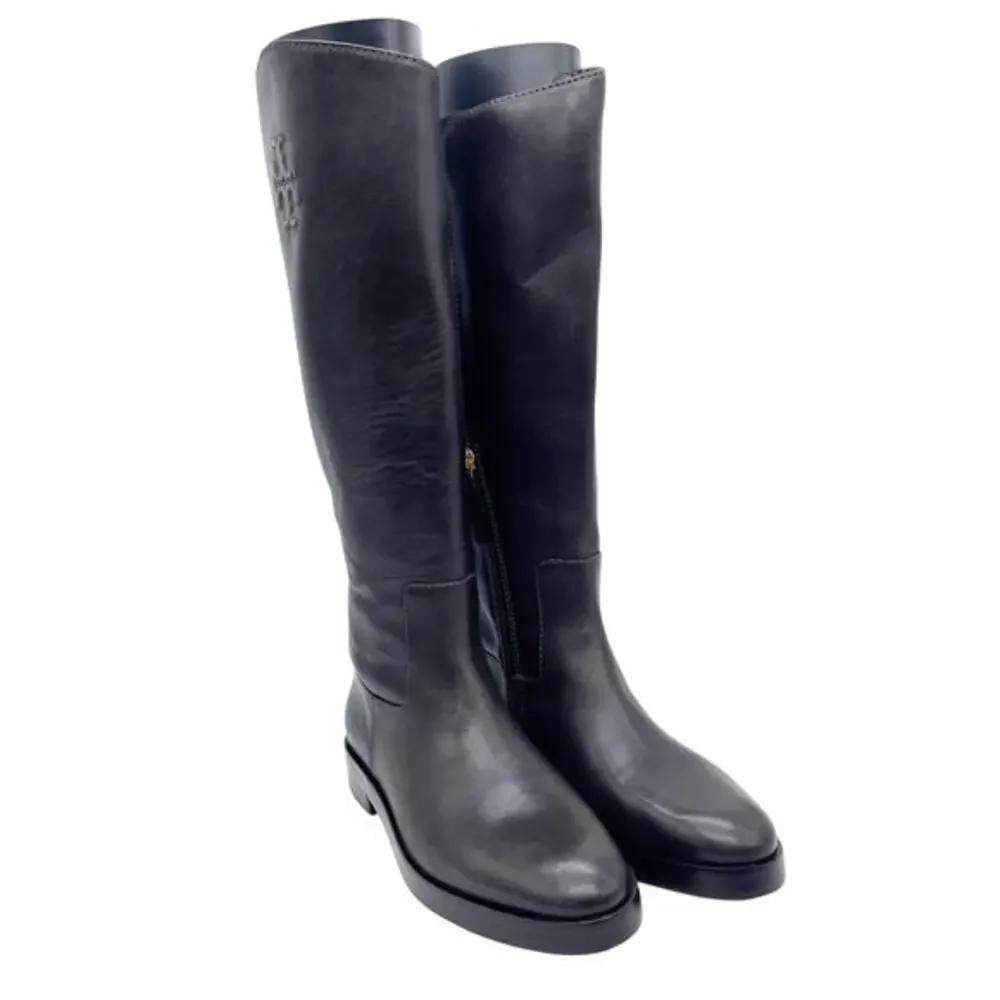 Tory Burch‎ Women's The Riding Boot Logo Embossed Coconut Brown Size 6M